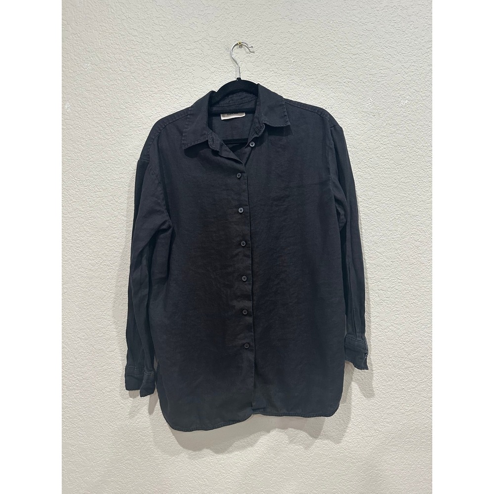 Everlane Womens Black 100% European Flax Linen Relaxed Button Down Shirt Size S‎